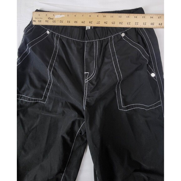 True Religion Cargo Parachute Pants Black White Stitch Drawstring Unisex Sz 29 - Picture 8 of 10